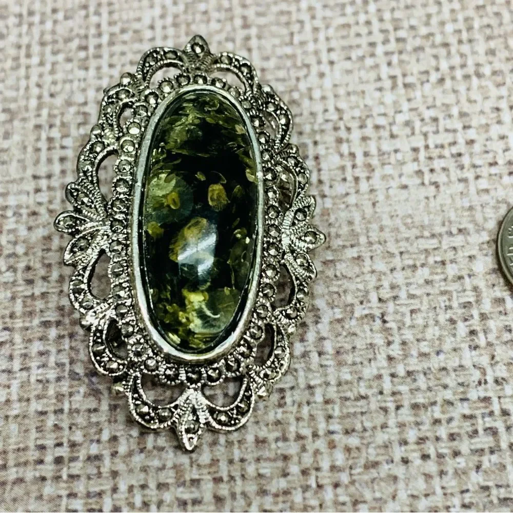 Silver Green Acrylic Stone Pendant Brooch‎
